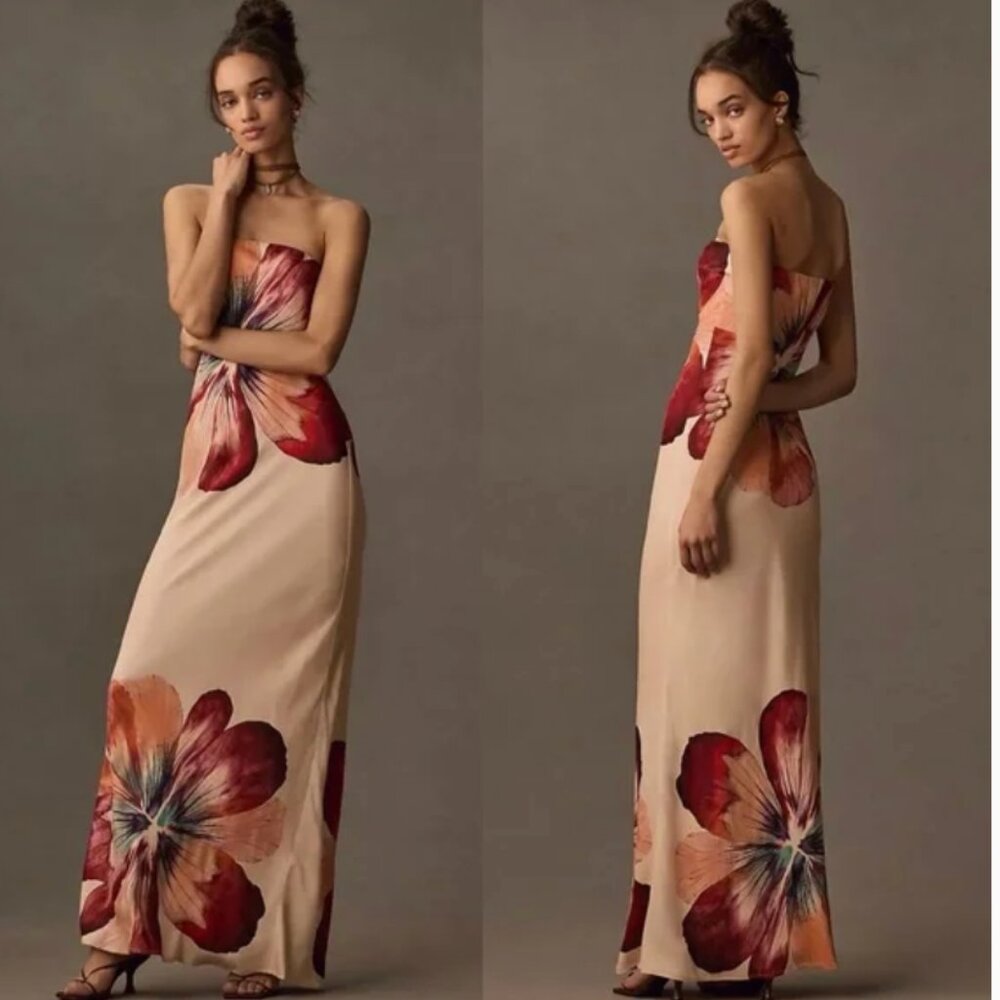 Anthropologie The Fleur Strapless Satin Maxi Slip Dress - Large -NWT